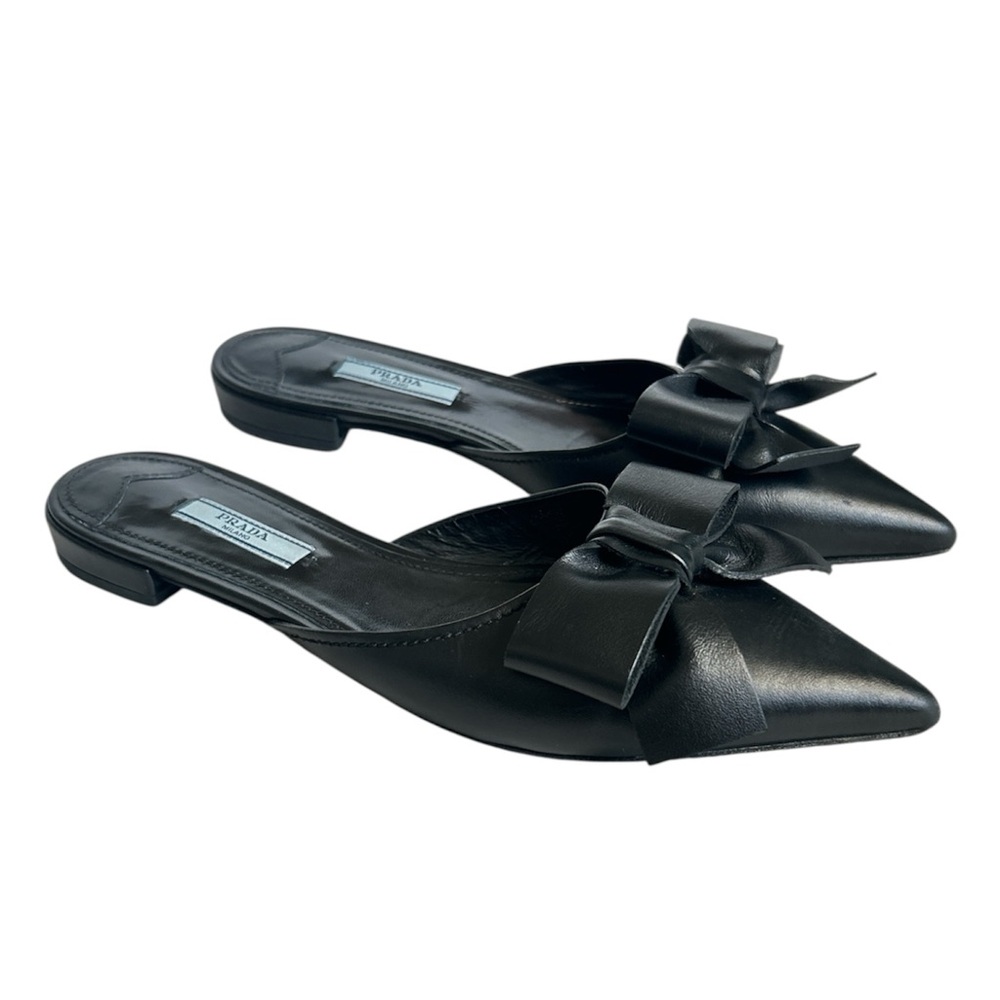 Prada Leather Bow Accent Mules